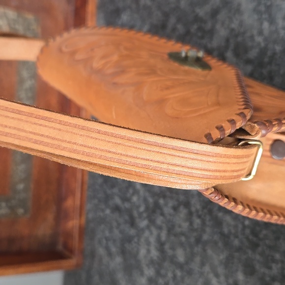 Leather Vintage Hand Tooled Turn Lock Handbag - Picture 9 of 15